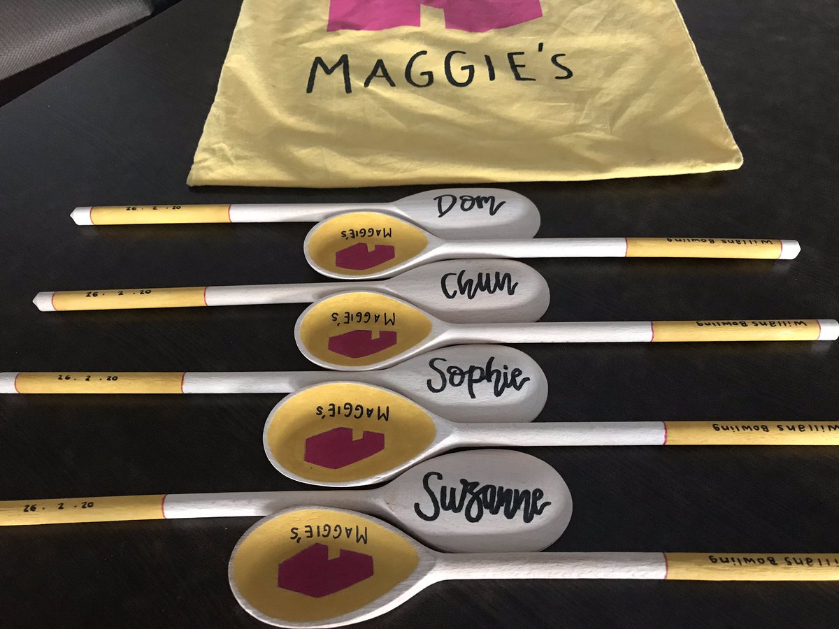 chunfkong's tweet photo. 6 weeks ago today, Team Maggieโs & Mayflower took part in @WillansLLP Charity Bowling in aid of @maggieschelt My talented niece Clarice turns our prize into beautiful Wooden Spoons! #StayHomeSaveLives https://t.co/Gy27h5PL9x