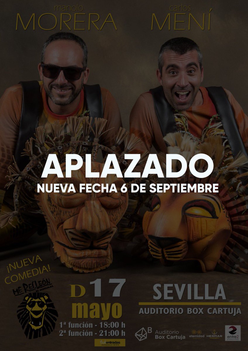 Ante la situación actual y con el fin de garantizar las medidas sanitarias, hemos decidido aplazar el #espectáculo “Me Reí León” al 6 de septiembre. 
Os agradeceremos que apostéis por la #cultura, quedándoos con vuestras entradas y disfrutando del espectáculo en la nueva fecha.