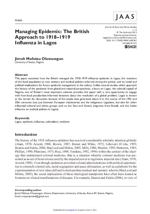 This story and tweets is largely from:“Managing Epidemic: The British Approach to 1918-1919 Influenza in Lagos. By Jimoh Mufutau Oluwasegun”With help of  @YorubaHistory Thank you for reading.I hope we all learnt something.And I hope we don’t make the mistakes of the past.