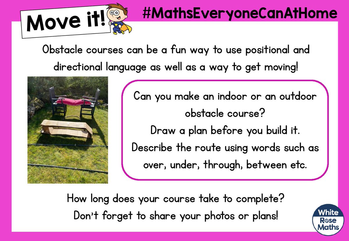 WhiteRoseEd's tweet photo. 🐤 Day 3 - Today’s Easter tasks are Estimate it and Move it! Let's see some maps of your street and photos of your obstacle courses! https://t.co/ZADWr2tBLA #MathsEveryoneCanAtHome #EasterFun https://t.co/3RaUOVX39w