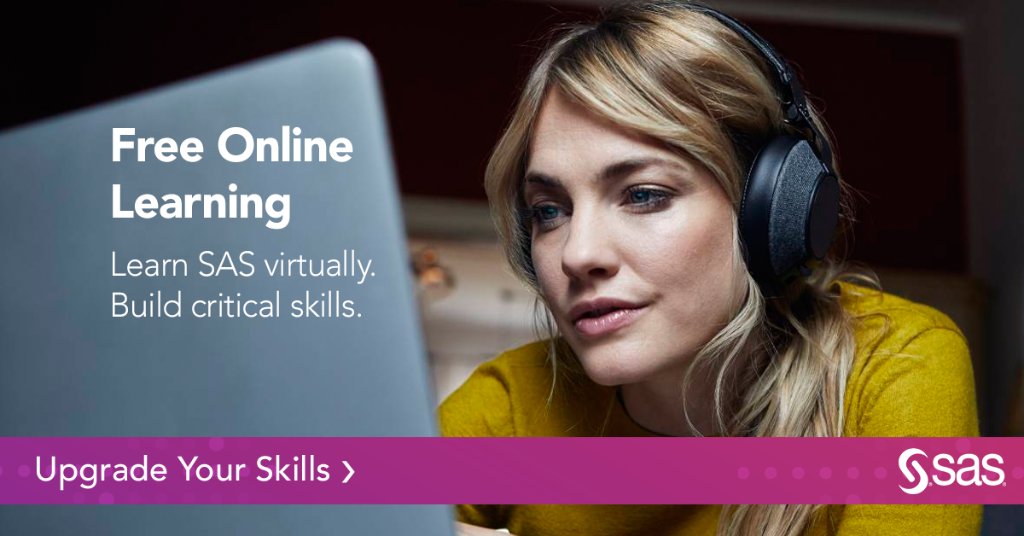 SAS_Netherlands's tweet image. Get started today with free online learning from SAS. From anywhere, anytime, in your home office. 2.sas.com/60181Ixup
#LearnSAS #edtech #remotework #LearnSASonline