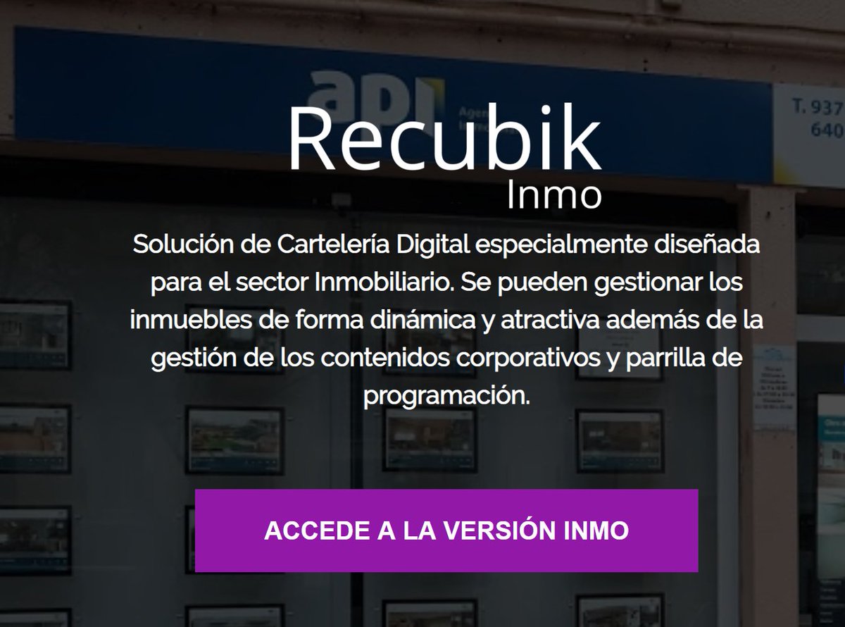 recubikds's tweet photo. Os presentamos nuestra versión de Recubik Inmo dirigida especialmente al sector inmobiliario. ¡No te lo pierdas! 
#Digitalsignage #carteleriadigital #recubik #recubikinmo https://t.co/6Hzy7T68j9