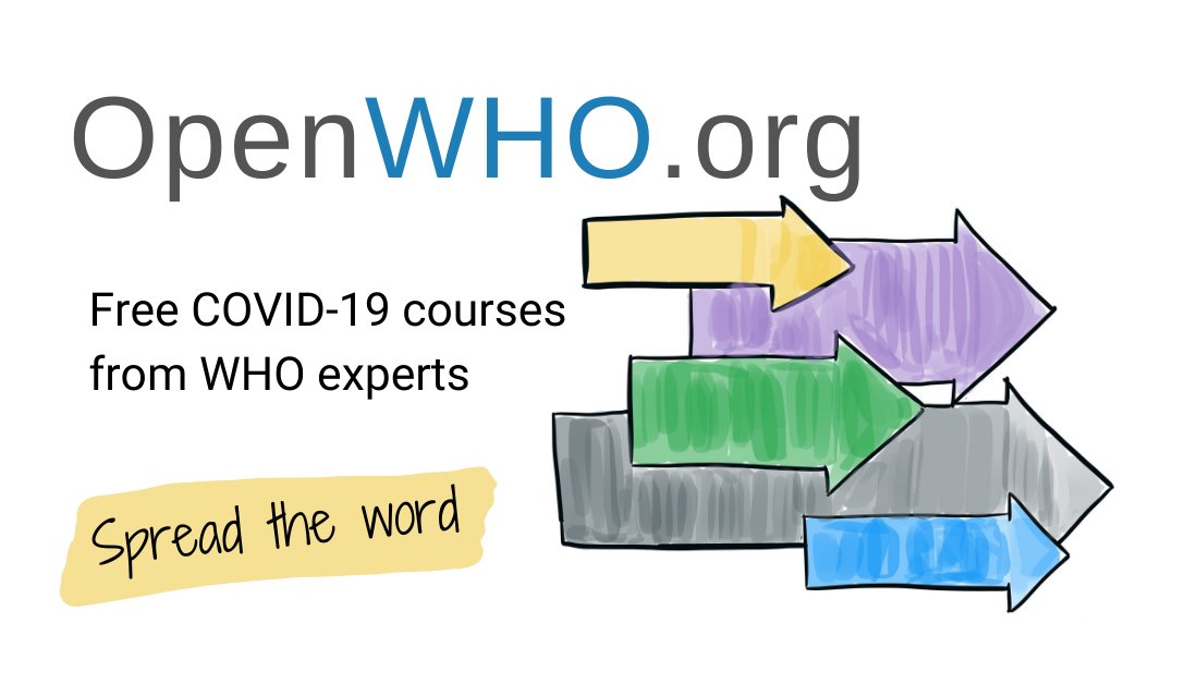 Spread the word   #OpenWHO has free  #COVID19 training from WHO experts in 17 languages, with more courses added every week.Sign up today   https://bit.ly/3bvlPAO 