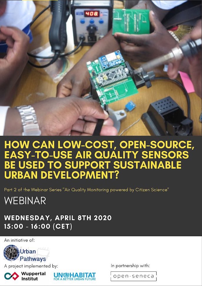 Webinar on how can low-cost #AQ sensors be used to support #SustainableUrbanDevelopment with inputs from @DrMatiasAcosta @Jomagumo? Register now: bit.ly/2X0feKA
@urban_pathways @Wupperinst @UNHABITAT @iki_bmu @open_seneca @CiudadEmergente