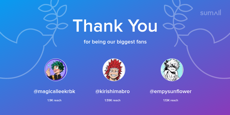Our biggest fans this week: magicalleekrbk, kirishimabro, empysunflower. Thank you! via sumall.com/thankyou?utm_s…
