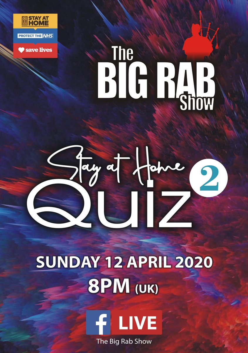 So who is ready for our next Stay At Home Quiz?? 

Tune in Sunday 12th April, and WIN !! 

( Shares and RT's appreciated )