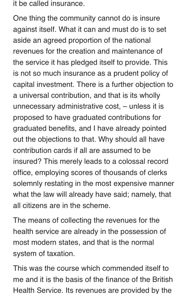 Bevan on why health should not be dependent on having paid a particular level of “contributions”, nor on a hypothecated tax.