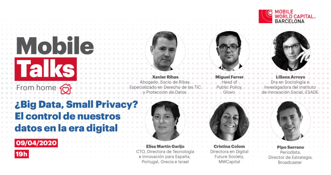 FomentUP's tweet image. Demà 09/04 a les 19h una nova edició de #MobileTalks  per a debatre amb @MWCapital i la seva taula d'experts sobre “BIG DATA, SMALL PRIVACY? El control de les nostres dades en l'era digital”. T'hi sumes?
 
Accedeix des d’ aquí: bit.ly/3bmKnvB
