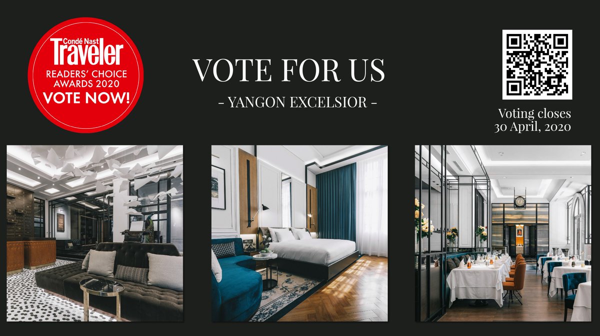 YangonExcelsior's tweet photo. Cast your vote for #YangonExcelsior by April 30, 2020. Thank you for your great support! ✍ Click to VOTE at https://t.co/0QTqmhrI2T => Go to "Hotels &amp; Resorts", search for "Yangon Excelsior Hotel" in "Hotel or Resort" box, then vote for Yangon Excelsior Hotel *****. #2020RCA https://t.co/3wdfZaXPzx
