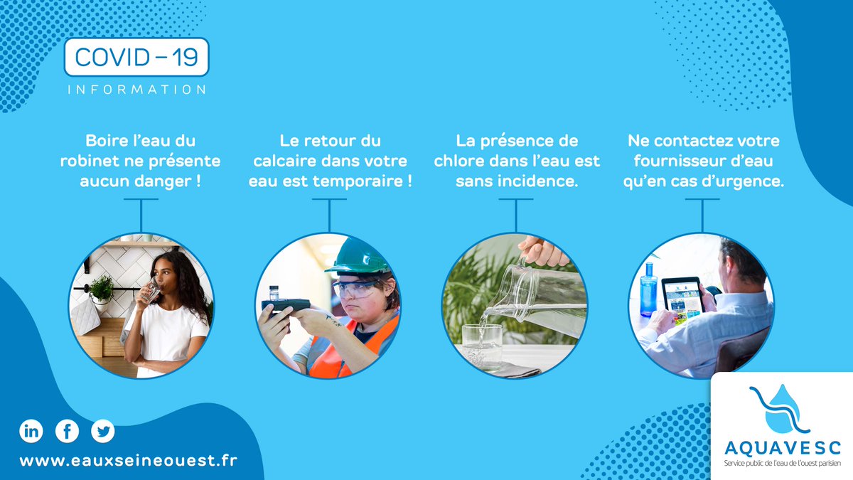 Versailles's tweet photo. 🚰 #Coronavirus : le point sur l'eau du robinet. Dans certaines régions, dont l'@iledefrance, le dosage du chlore a été augmenté pour traiter l’eau du robinet et conserver une eau de bonne qualité microbiologique. Retrouvez les infos sur https://t.co/xEm8L95ESN (actu nationale). https://t.co/dyvIkbodUt