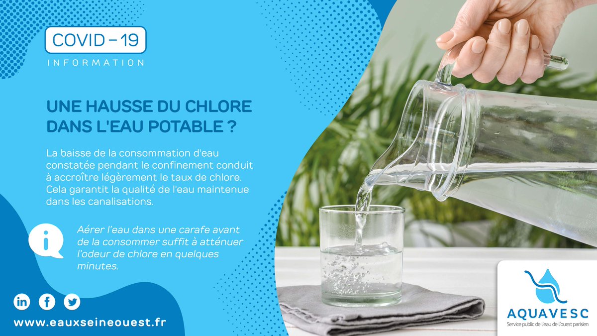 Versailles's tweet photo. 🚰 #Coronavirus : le point sur l'eau du robinet. Dans certaines régions, dont l'@iledefrance, le dosage du chlore a été augmenté pour traiter l’eau du robinet et conserver une eau de bonne qualité microbiologique. Retrouvez les infos sur https://t.co/xEm8L95ESN (actu nationale). https://t.co/dyvIkbodUt
