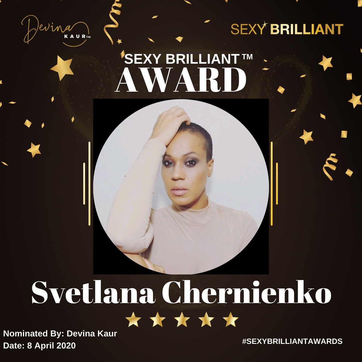 TheDevinaKaur's tweet photo. Congratulations Svetlana Chernienko.
#SexyBrilliant folks
Nominate the #inspirational people in your #community for the #Sexybrilliantawards
ππ½β€ππ½
https://t.co/7nLAtI4V8A
#SEXYBRILLIANT #DevinaKaur #PersonalDevelopment #nominate #payitforward #teamdevina https://t.co/ZN3xknDVeQ