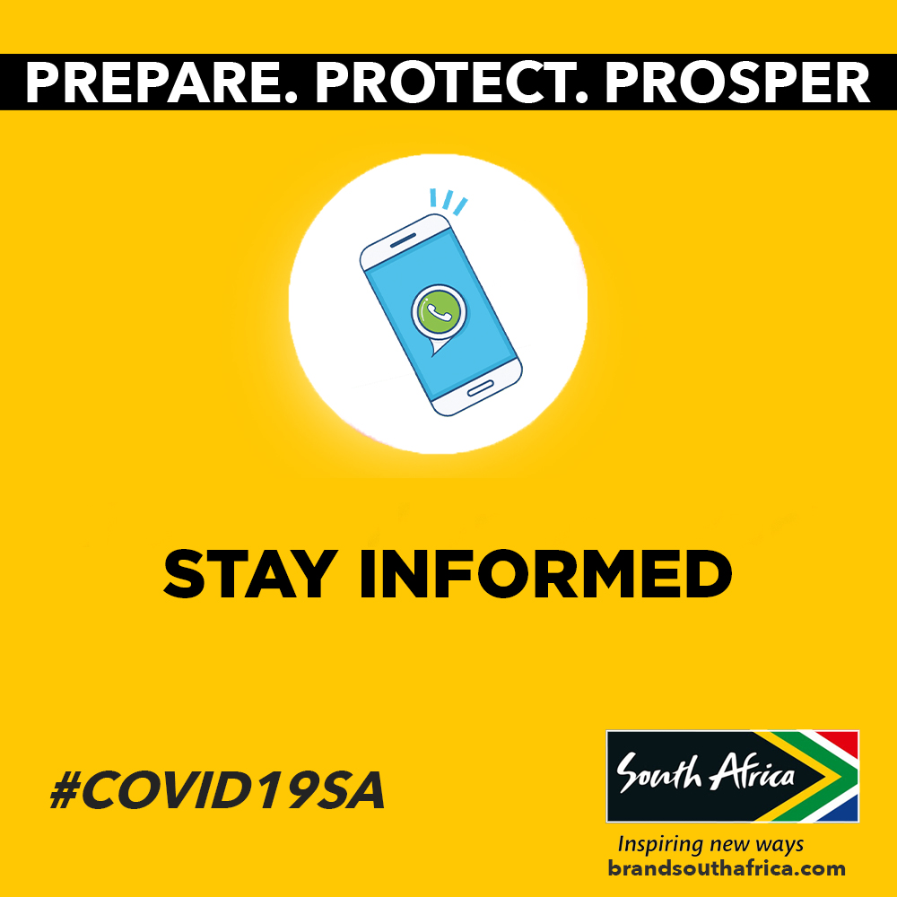 All the right info at your fingertips! Join the chat on Whatsapp for all the latest #Covid19SA updates. 

1⃣ Save the number 0600 123 456 to your contacts 
2⃣ On WhatsApp, send the word "Hi" &amp; choose 1 of 5 SA languages to receive info. 
#COVID19SA #PlayYourPartSA #StayatHome 🇿🇦