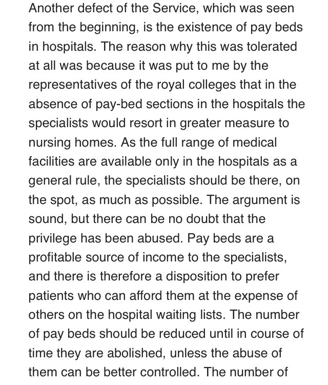 Bevan on why “pay beds” (private wards in NHS hospitals) should end (instead the 2012 Act allowed for their significant expansion, & cuts drove hospitals down this line). They’re now in NHS use, and mustn’t return to being “pay beds” after the crisis.
