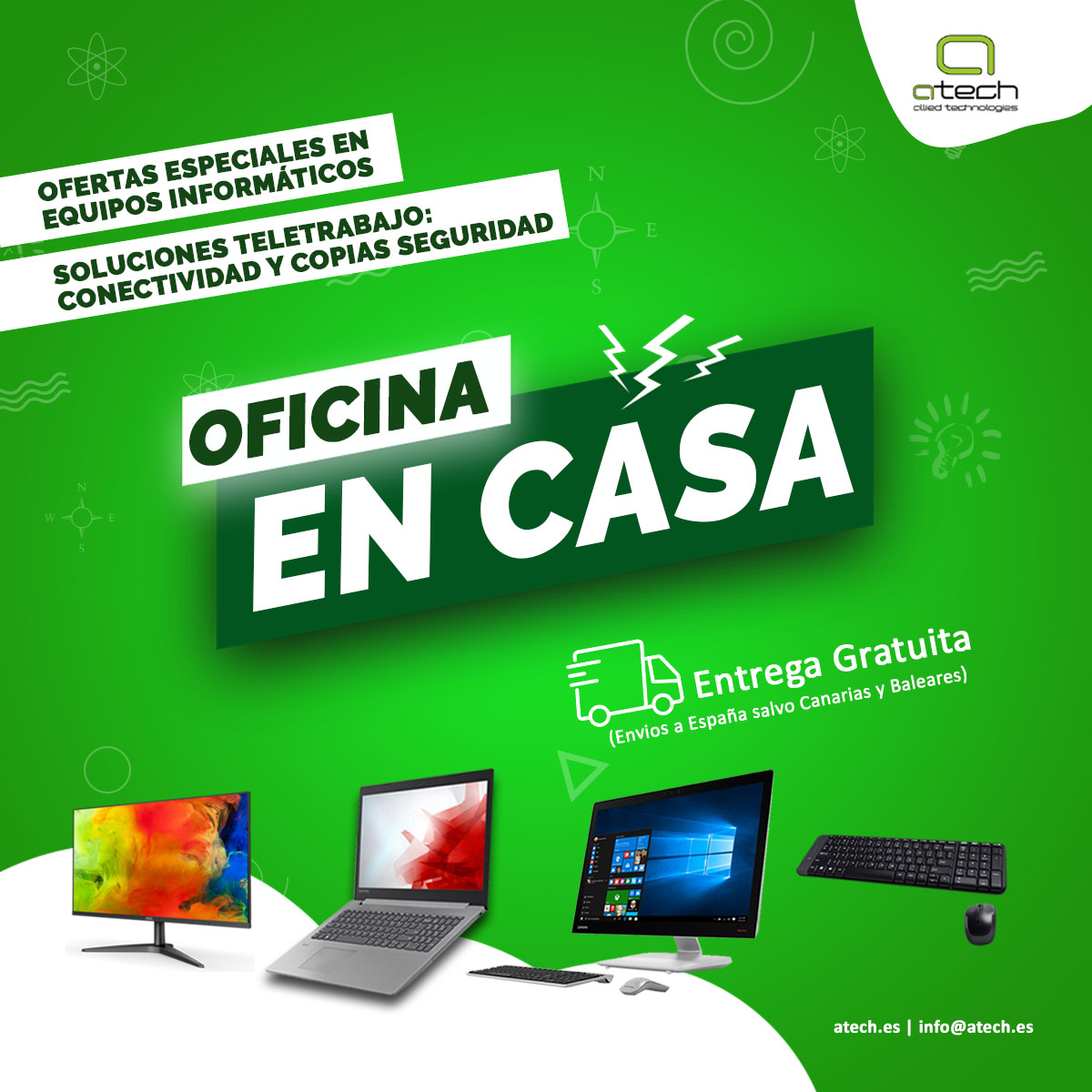 Atech_Malaga's tweet photo. Desde 👨🏻‍💻👩🏼‍💻Atech seguimos conectados a ti ofreciéndote las mejores soluciones en conectividad, seguridad y teletrabajo.

Además, os hemos preparado ofertas especiales en 🖥️💻🖱️equipos informáticos para que tengas tu oficina en casa.

👉🏼 https://t.co/2BmWOHdXfI https://t.co/MMiph681Sr