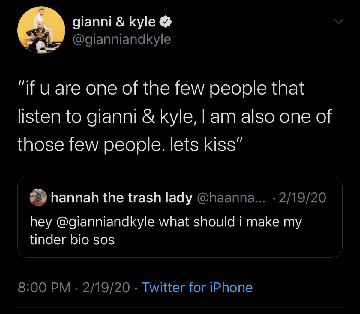 thread of me getting tinder guys hooked on  @gianniandkyle thanks to this tweet