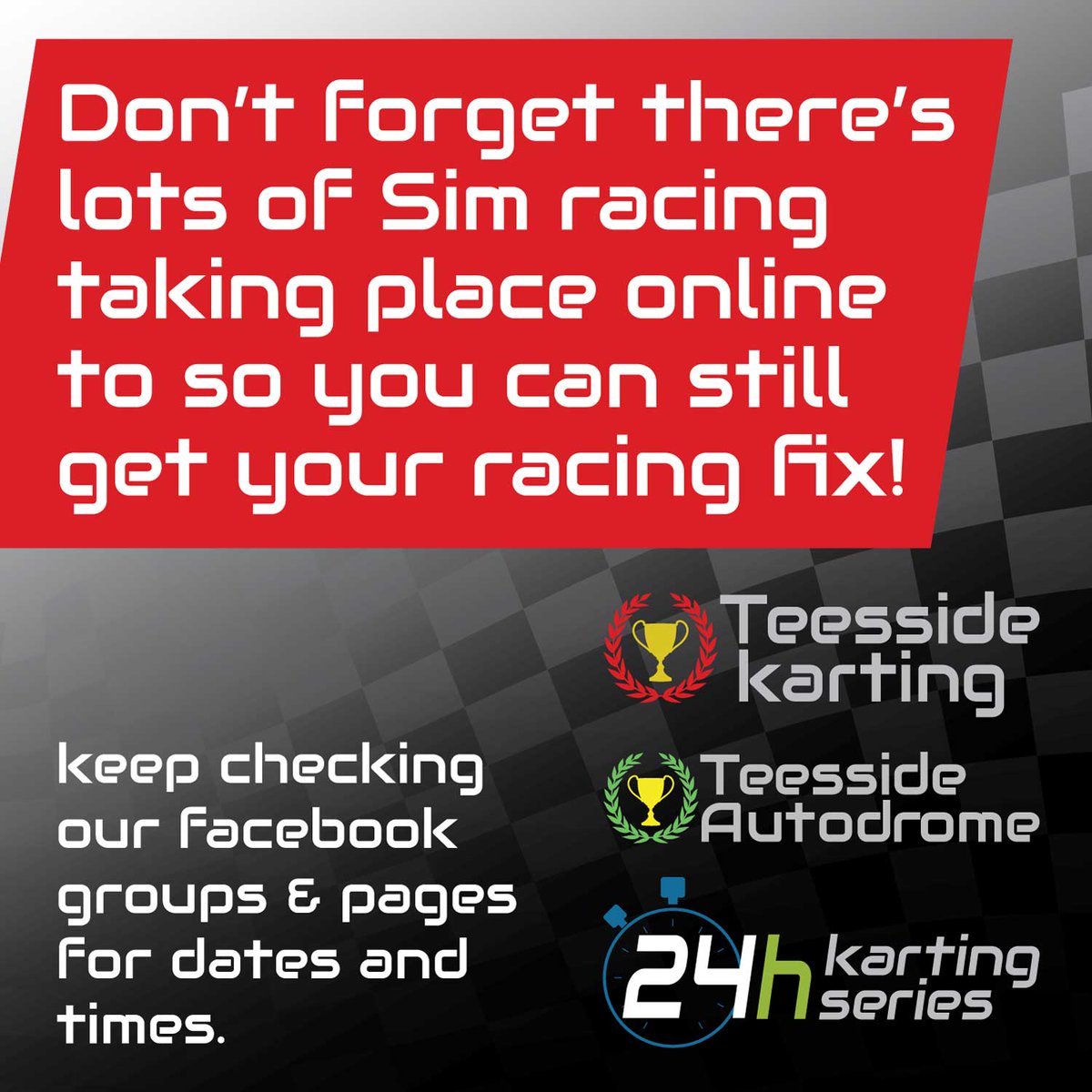 Need a racing fix? - Don't forget to check out the Sim Racing taking place online - join the Teesside Owner Driver Sprint Group where races are being shared every day! #SimRacing #TeessideKarting #StaySafe #StayAtHome