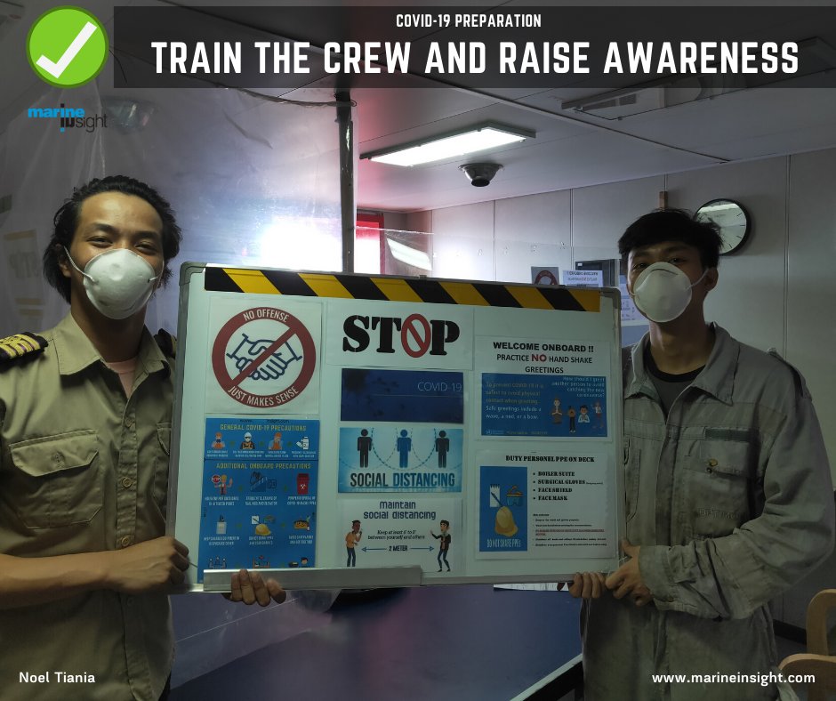 MarineInsight's tweet photo. BEST PRACTICES AGAINST COVID-19.
"The Most Effective Way to Fight Coronavirus is to keep it out of your Ship"
Marine Insight is glad that its content (COVID-19 Infographic) is helpful onboard ships. Thank you NOEL TIANIA for sharing these images. #maritime #covid19 #coronavirus https://t.co/TyGPRfAmKG