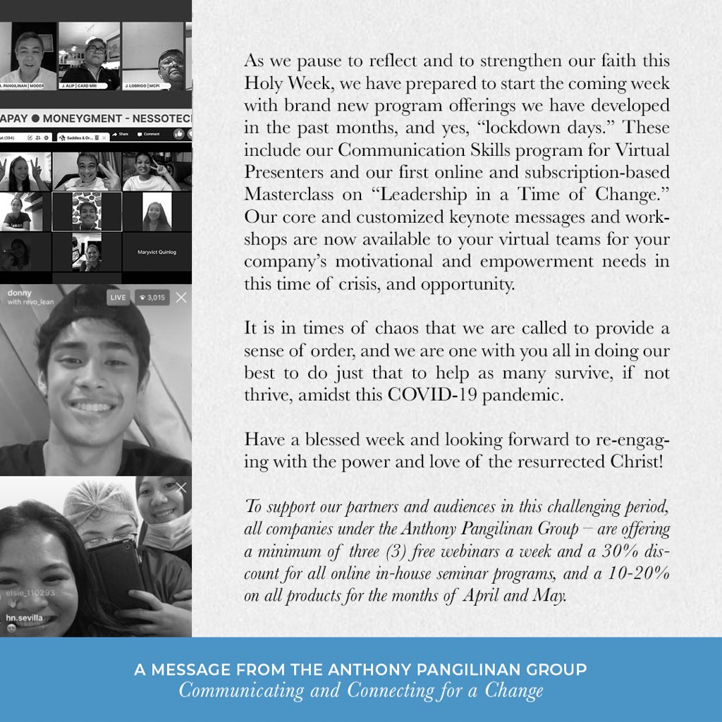 Amidst the chaos... a sense of order— a message from the Anthony Pangilinan Group ✨