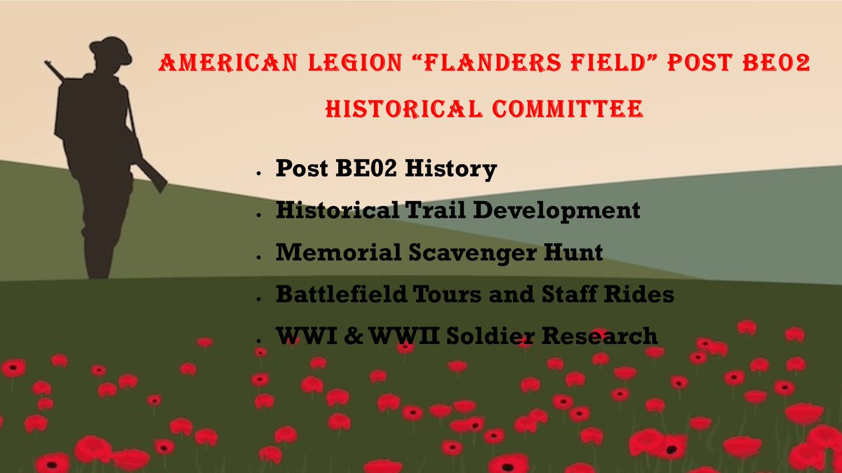 PostBe02's tweet image. American Legion "Flanders Field" Post BE02 is looking for members and non-members with an interest in history to join our new Historical Committee. If you are interested, please contact us at flanders.fields.post.be02@gmail.com