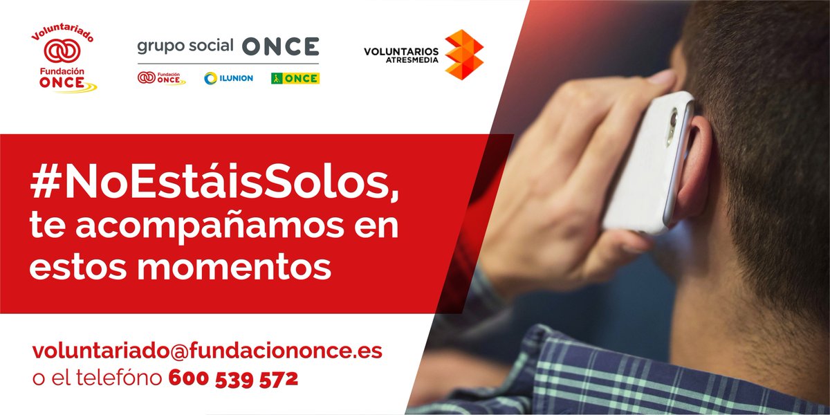 Voluntarios de Fundación ONCE y Atresmedia colaborarán de forma conjunta para luchar contra la soledad a la que se enfrentan algunas personas con #discapacidad que no pueden salir de sus hogares por el #COVID_19

#AisladosPeroNoSolos #NoEstáisSolos

ow.ly/trWY50z8vSH