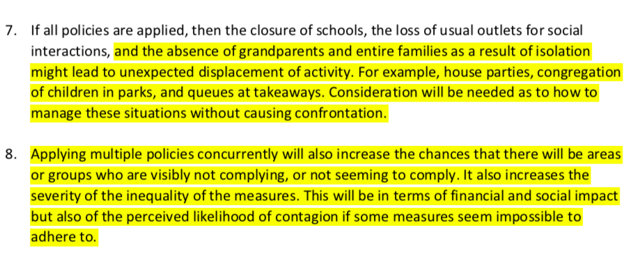 (4) The Gov't seems to have been primarily interested in the maintenance of public order and compliance (and, worryingly, keeping schools open to allow people to continue working). The absence of recommendations for social distancing needs to be understood also in this context.
