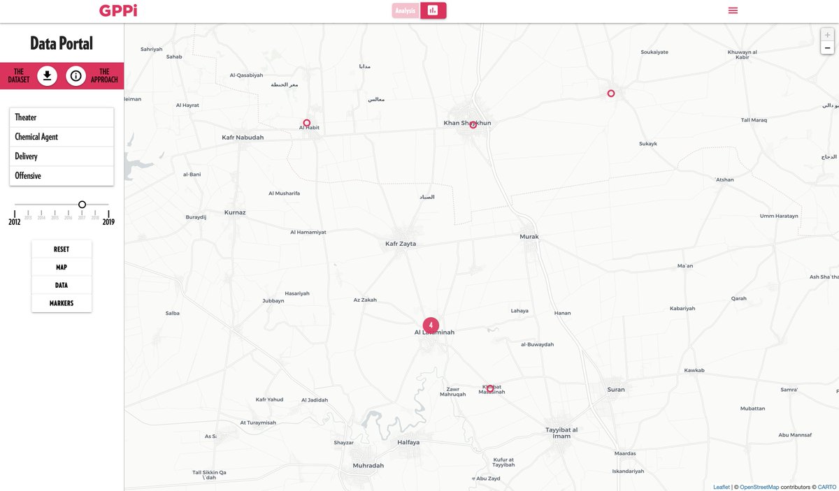 During March 2017, and throughout 2017, Al-Lataminah and other towns in the Idlib region were reportedly targeted by multiple chemical attacks.  @GPPi’s new searchable chemical weapon attack dataset details those reports. https://chemicalweapons.gppi.net/data-portal/ 