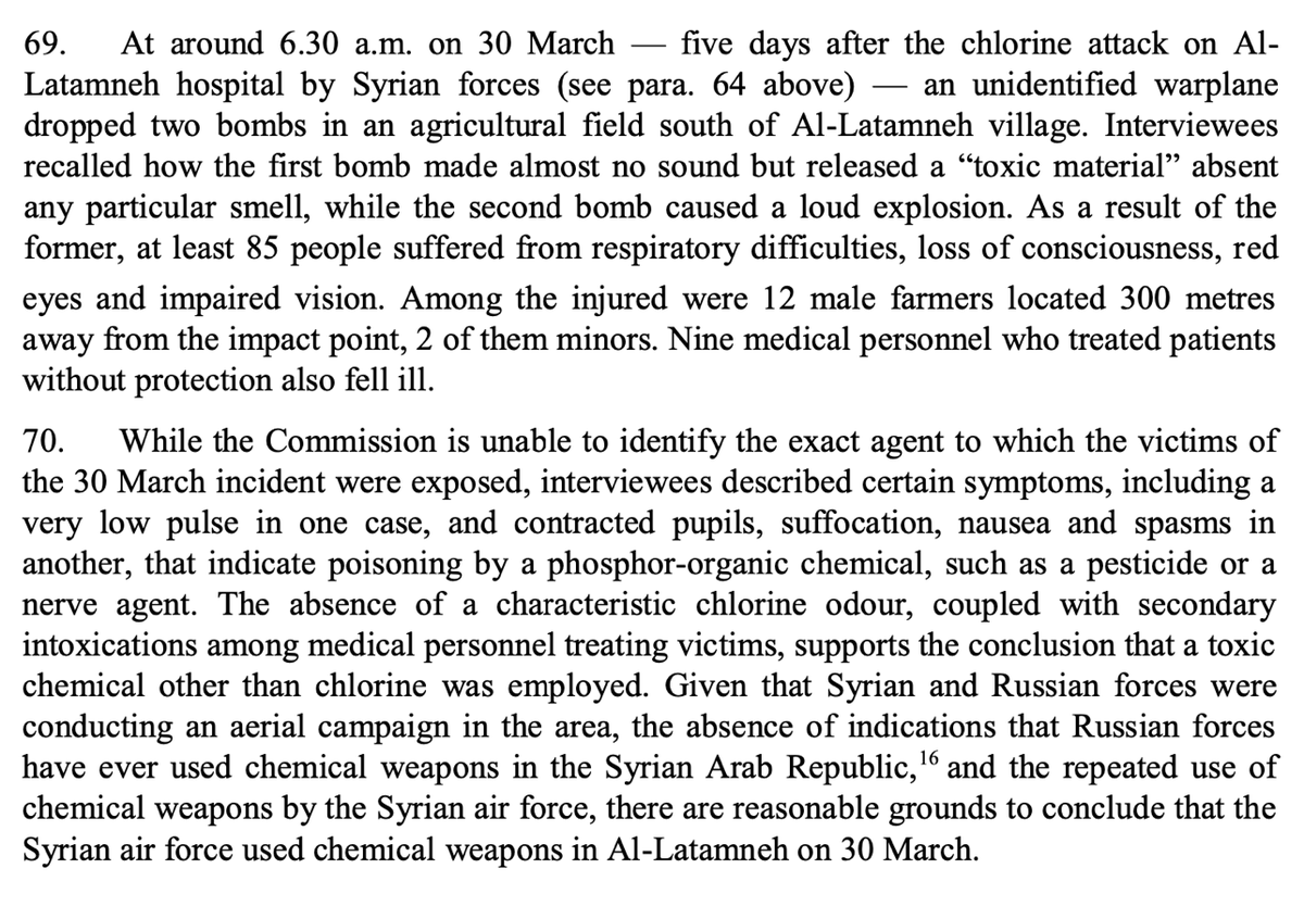 The March 30th 2017 attack was referenced in the August 2017 Report of the Independent International Commission of Inquiry on the Syrian Arab Republic, which provided details of the attack and Sarin like symptoms, but didn’t specify Sarin was used https://ap.ohchr.org/documents/dpage_e.aspx?si=A/HRC/36/55