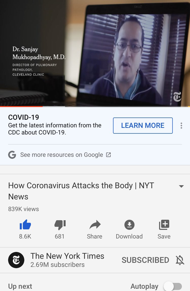 25. If you prefer to watch this COVID-19 video on YouTube, the link is here. Amazing visuals and graphics! Nearly a million people have watched in the first 2 days. Here’s the link  #pathology  #pulmpath  #COVID19  @pembeoltulu  @GeronimoJrLapac