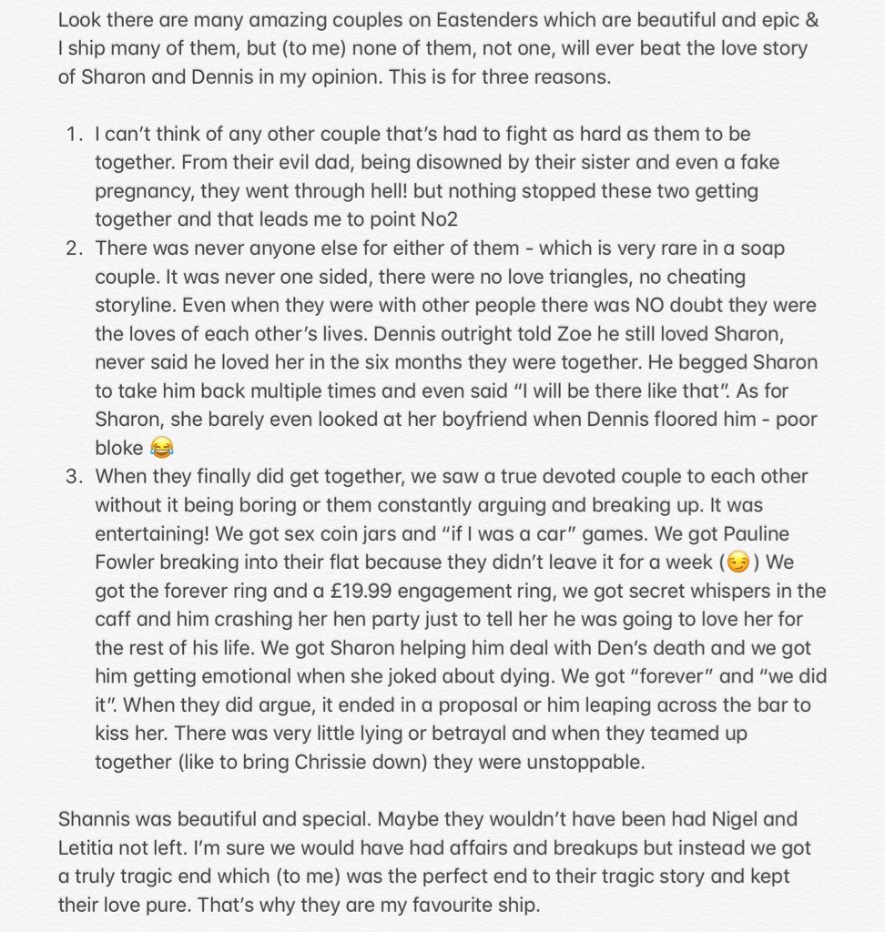 Day 7 - Favourite Ship - Sharon and Dennis - now I know this may come as a HUGE shock to some of you  I’ve kept it well hidden I know  but my heart will always lie with  #Shannis  #Eastenders  (of course I also couldn’t resist writing a full essay on why they are my No1 )