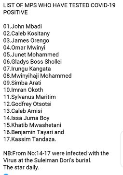 The fake list showing Legislators who purportedly tested positive for the Corona virus Disease.