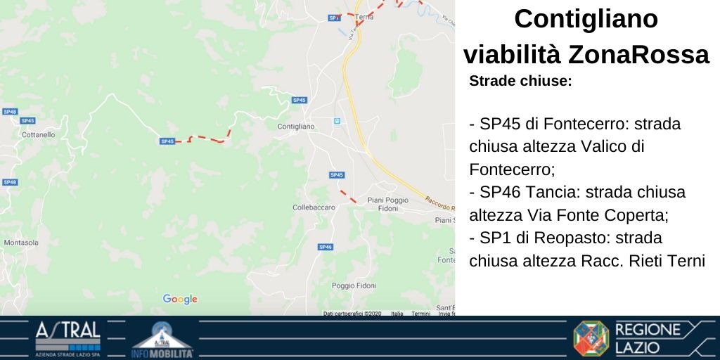astralmobilita's tweet photo. ⛔🚘 #Contigliano #Rieti #ZonaRossa #Covid19

chiuse:
#SP45 di #Fontecerro 
#SP46 #Tancia
#SP1 #Reopasto

@quotidianolazio @MepRadio @RadiomondoRieti @rietin_vetrina @corrieredirieti @Rietilife @RegioneLazio
#COVID2019italia https://t.co/cwEH1eaVbR