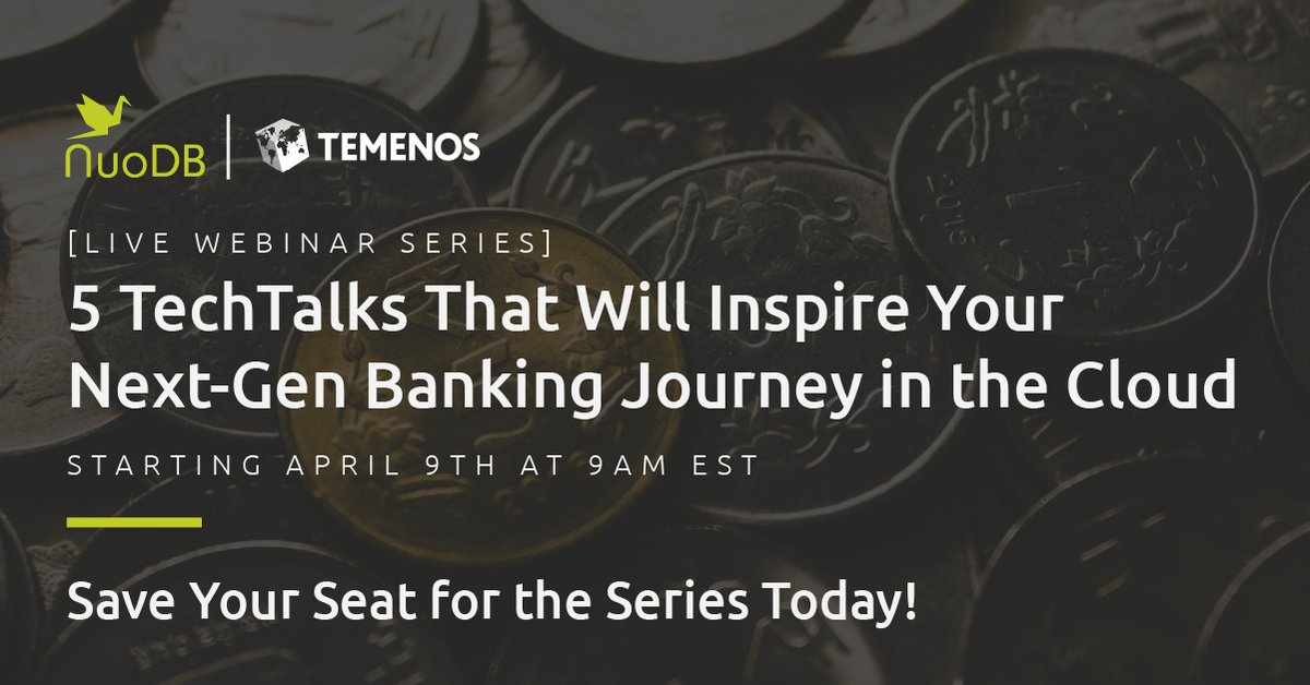 New customer demands and business requirements are changing the considerations of how and when banks are making the move to the #cloud. Join the #Temenos and <a href="/nuodb/">NuoDB</a> #webinar series, that covers next-gen banking from vision to technology starting 9 April. bit.ly/39WLdhL