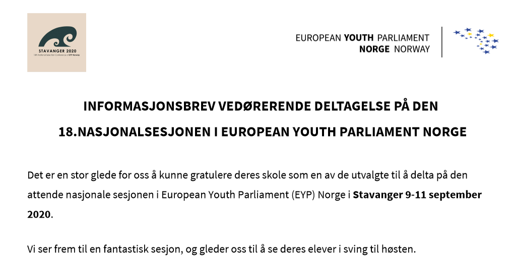 HighVgs's tweet photo. 1 of 28 schools in Norway to be chosen to attend the 1st Stage of the European Youth Parliament Sessions in Stavanger September 2020.  Hurray for us!👏@lebaledo @eTwinningNorge @diku @Sullyincork @RSodahl @lisamariehusby @DrHennif @lourennemo @Davismallow https://t.co/sG5wpgrRGs