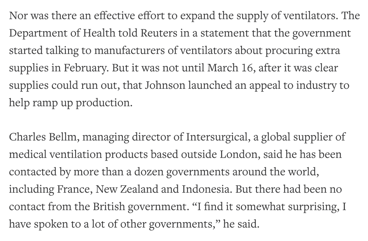 There was no real effort to ramp up testing or increase number of ventilators. It looks like the government only sprung into action once they saw other countries were behaving differently and felt pressured to change.