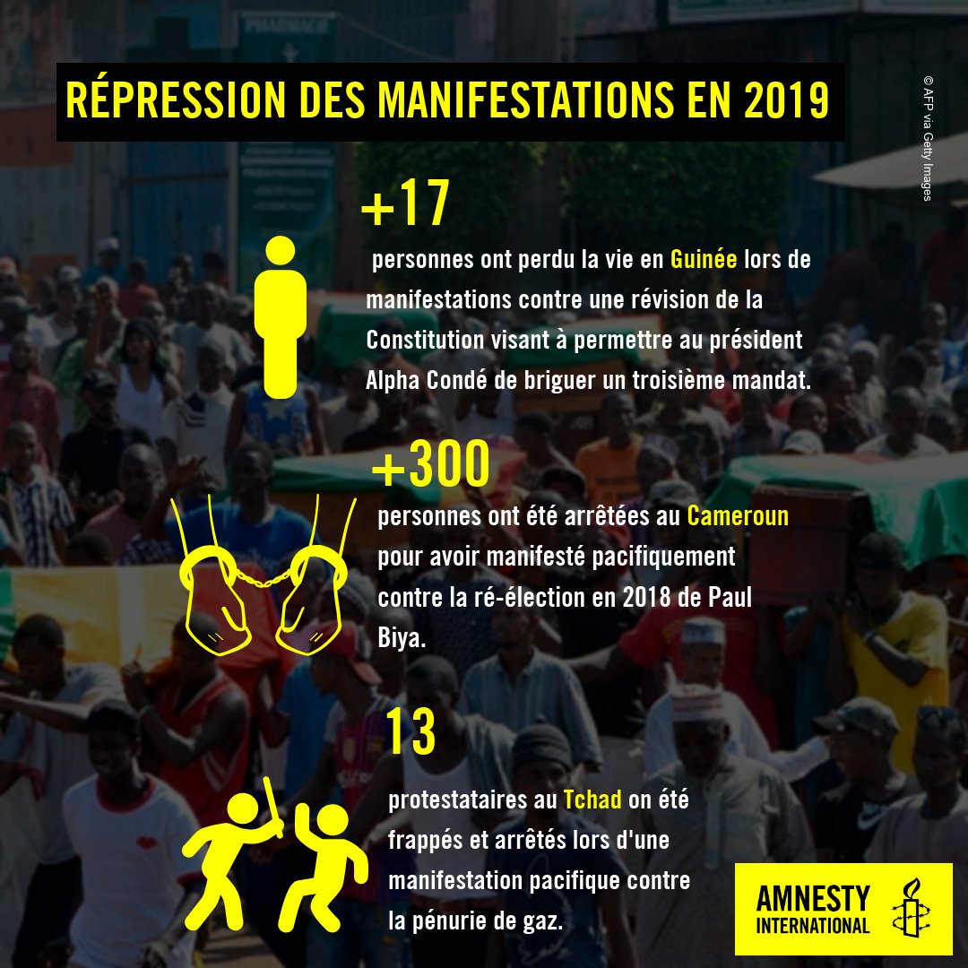 amnestybenin's tweet image. #RapportAnnuel

Répression des manifestations:
Plusieurs pays ont réprimé des manifestations pacifiques en 2019 et ont procédé à des arrestations arbitraires. 

+17 personnes ont perdu la vie en Guinée lors des manifestations contre une révision de la Constitution.