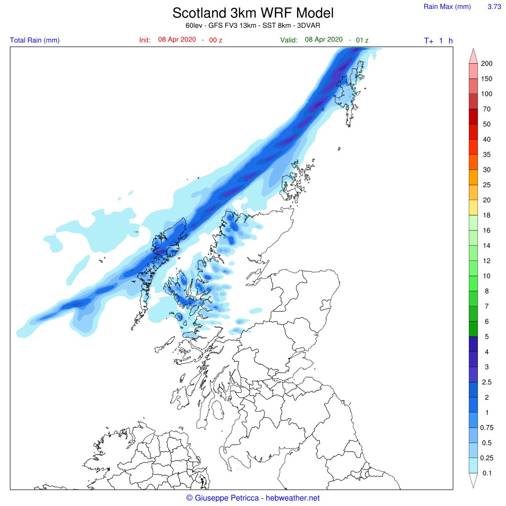 3/3 - Precipitations will be more concentrated on the Western side of the country today, while tomorrow they will be more sparse.The last image shows the advancing cold front from the NW, while it was passing over the  #OuterHebrides  #Scotland earlier last night. [End Thread]