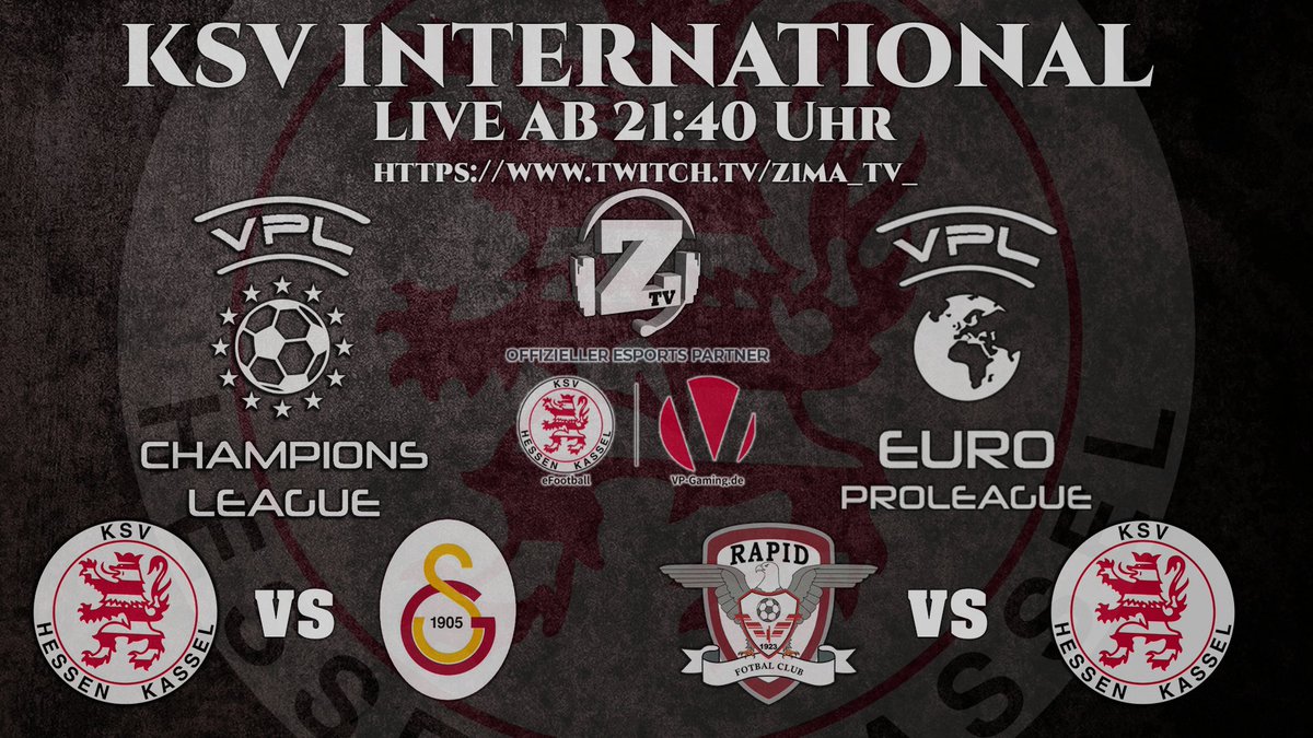 +++ Internationaler Abend +++

Der <a href="/HessenKsv/">KSV Hessen Kassel eFootball</a> trifft im Rahmen der <a href="/VPLglobal/">Virtualproleague</a> Europaleague auf #RapidBukarest. In der CL kommt es zur Neuauflage des Supercups vs <a href="/GSEsports/">Galatasaray Espor</a>.

Link: twitch.tv/zima_tv_

#fifa #team #football <a href="/VP_Gamingde/">VP-Gaming.de</a> #games #post @KSV_Hessen