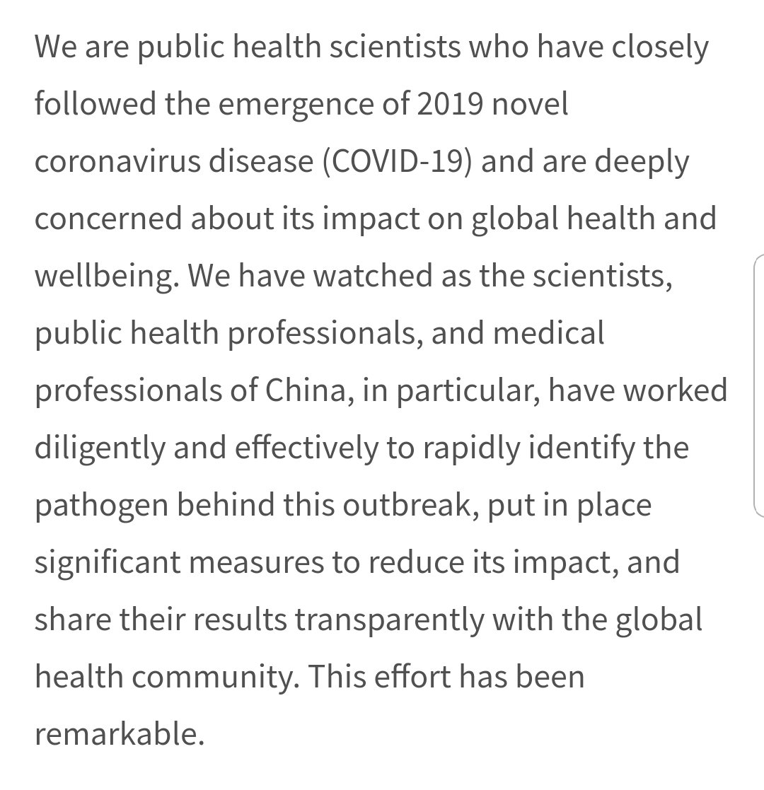 Feb 3 2020; The US Office of Science is requesting 'Scientific' assistance in determining the make-up and possible 'origin' of the  #COVID19 virus. By Feb 19 2020,  @TheLancet has published a statement by 'Public Health' scientists concluding the  #virus originated in wildlife.