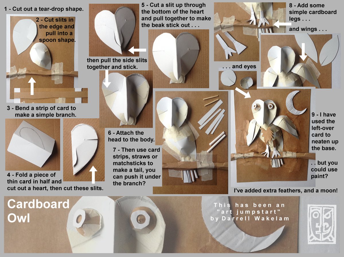 Darrell Wakelam (@darrellwakelam) on Twitter photo The next #ArtJumpstart idea for all teachers and #Homeschooling friends is ‘Cardboard Owl’. Only card needed and a few bits and bobs. Please RT if you like it + have a look at the other #Lockdown ideas already on my Twitter. <a href="/Littlepoems1/">Little Poems Books</a> @isajbelle <a href="/helen_geekmum/">Helen</a> <a href="/MrsB_KS2/">Mrs B teaches 🙋🏻♀️</a> The next #ArtJumpstart idea for all teachers and #Homeschooling friends is ‘Cardboard Owl’. Only card needed and a few bits and bobs. Please RT if you like it + have a look at the other #Lockdown ideas already on my Twitter. <a href="/Littlepoems1/">Little Poems Books</a> @isajbelle <a href="/helen_geekmum/">Helen</a> <a href="/MrsB_KS2/">Mrs B teaches 🙋🏻♀️</a>