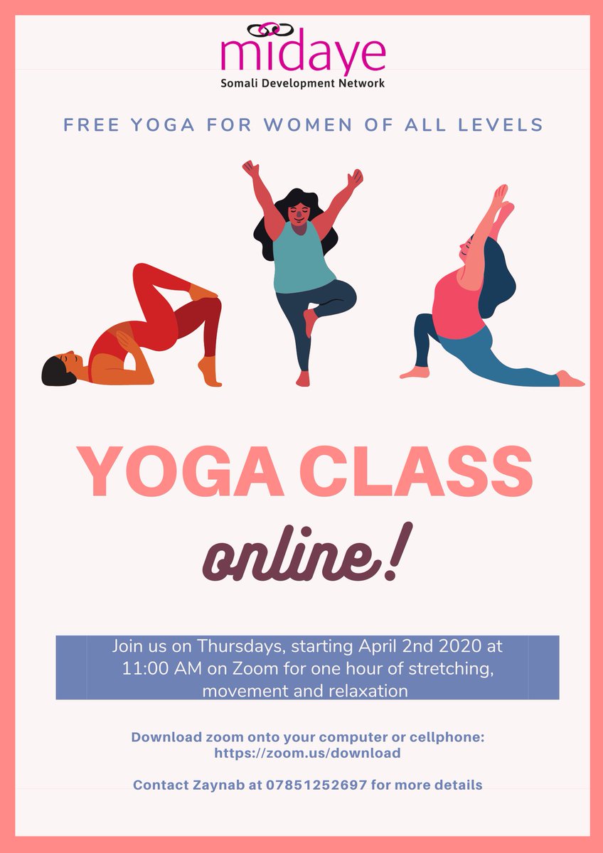 Tomorrow our #womensYoga class is back for the second week! #Yoga helps us to #relax, #meditate and #moveourbodies. We hope to see lots of smiling faces tomorrow on @zoom_us #togetherapart #excersise #movement