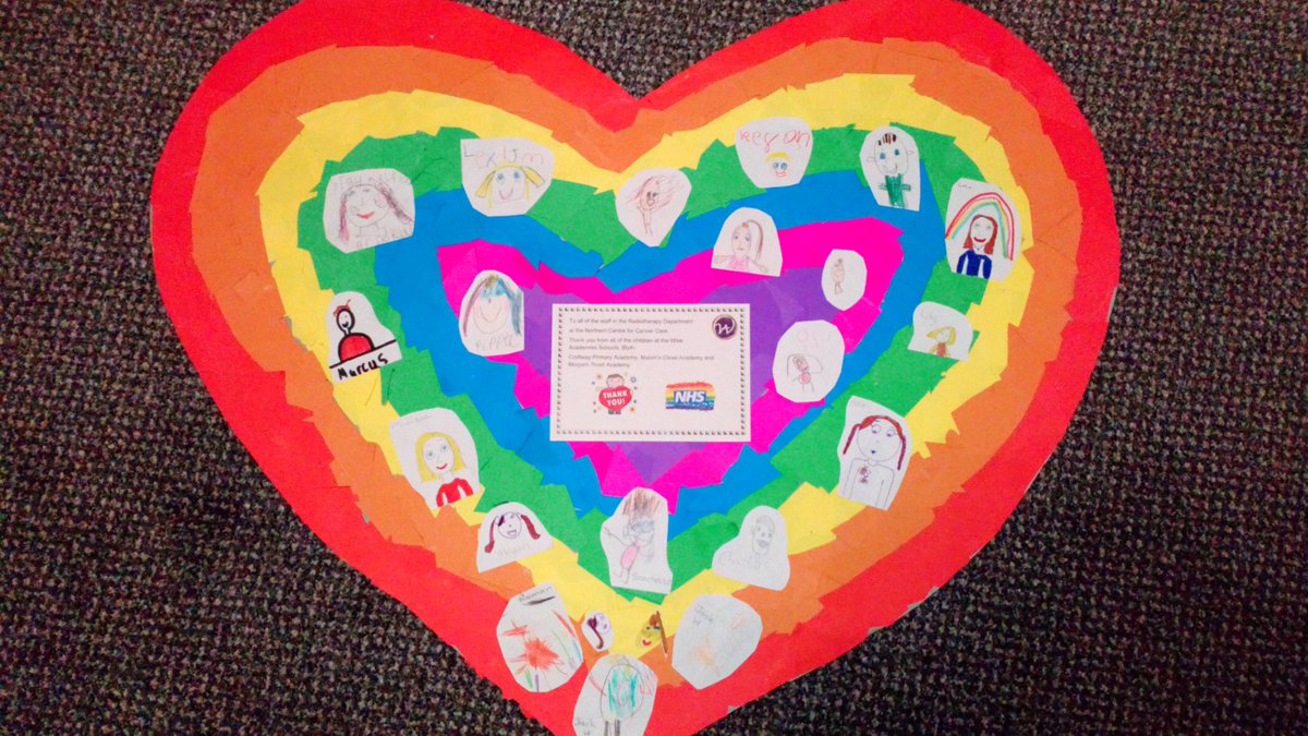 CPAMrsWeston's tweet photo. Lovely work produced by the children from Croftway (@CroftwayPrimary), Malvin's Close and Morpeth Road for the Northern Centre for Cancer Care Radiotherapy Department at the Freeman Hospital thanking them for everything they do. ♥️🏳️‍🌈 https://t.co/7gdSrydkEE