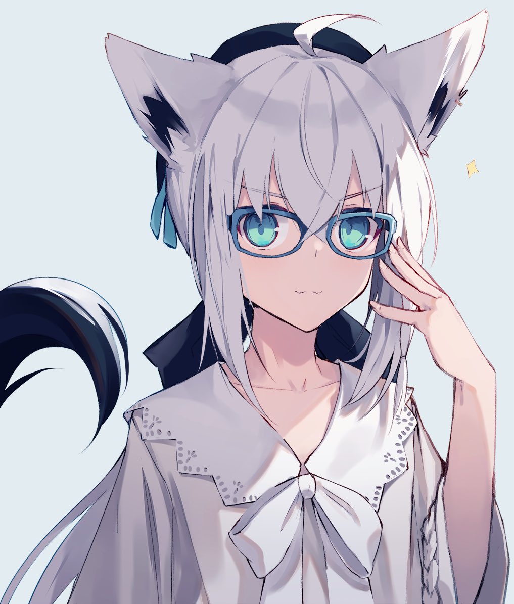 shirakami fubuki 1girl animal ears solo glasses fox ears tail fox tail  illustration images