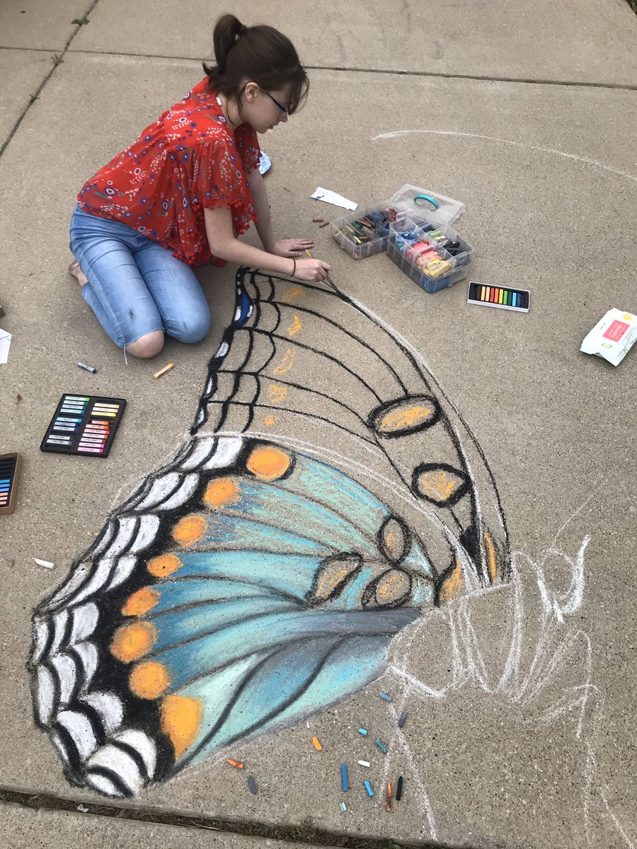 AlannaNBC5's tweet photo. CHECK THIS OUT: A mother-daughter artist duo is spreading cheer in their NW Fort Worth neighborhood with some chalk art! Those taking a walk during quarantine have something fun to find on their path - Jan Riggins &amp; her daughter Olivia are coming up with ideas every day! @NBCDFW https://t.co/wVFTZizk4i