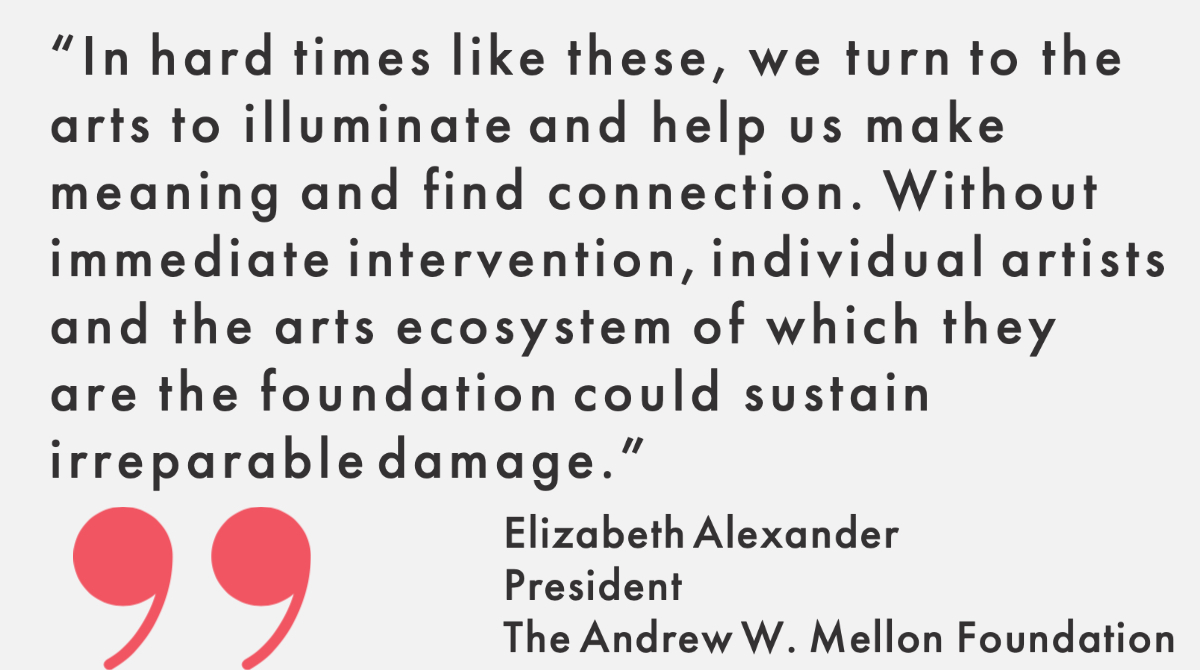 .<a href="/MellonFdn/">Mellon Foundation</a> President Elizabeth Alexander (<a href="/ProfessorEA/">Dr. Elizabeth Alexander</a>) on providing $5 million of seed funding to #ArtistRelief, a fund that will give $5,000 emergency grants to individual artists in partnership with @USAforArts and other grantmakers: ow.ly/wMkf50z8YXO