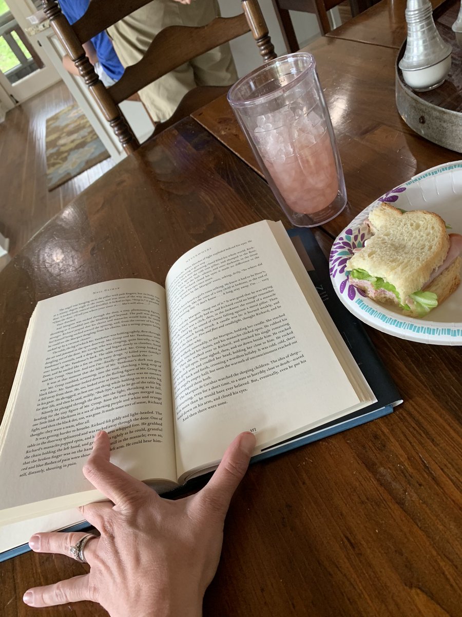 KristenHeffern's tweet photo. Lunchtime and time to share what I’m reading with @bhsdawgs. I love books by @neilhimself 🥰📚 https://t.co/dV1oeVjG9E