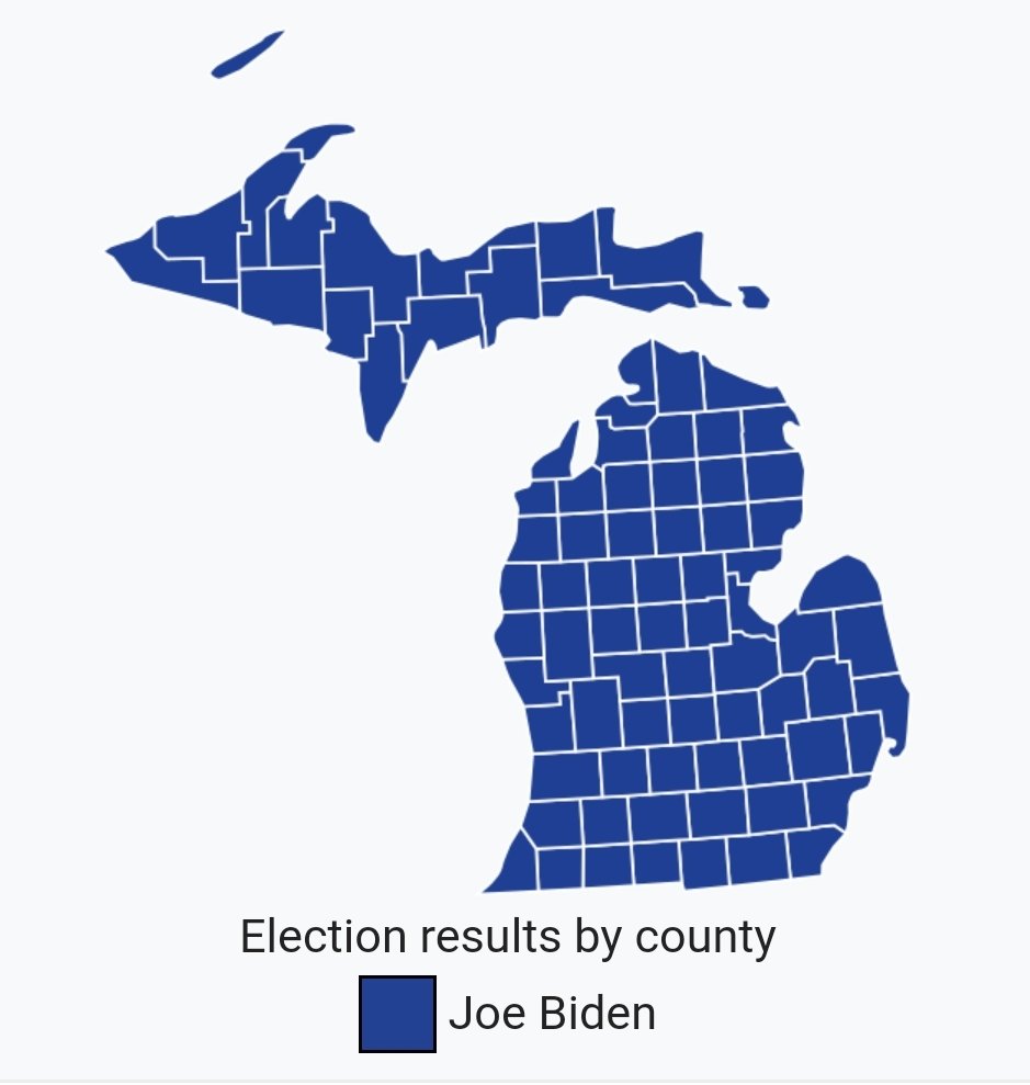 Here are the 2016 and 2020 Democratic primary election maps for Michigan. Bernie went from winning almost everywhere to winning absolutely nowhere.