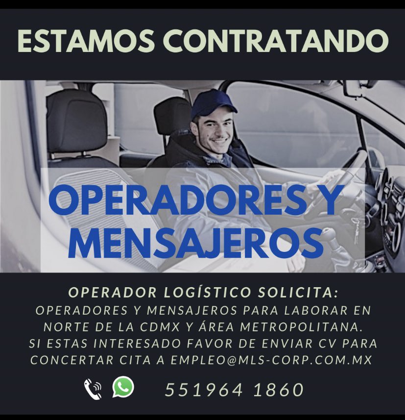 ¡Estamos contratando! Si estás interesado comunícate al teléfono mencionado en la imagen o escribe al correo: empleo@mls-corp.com.mx