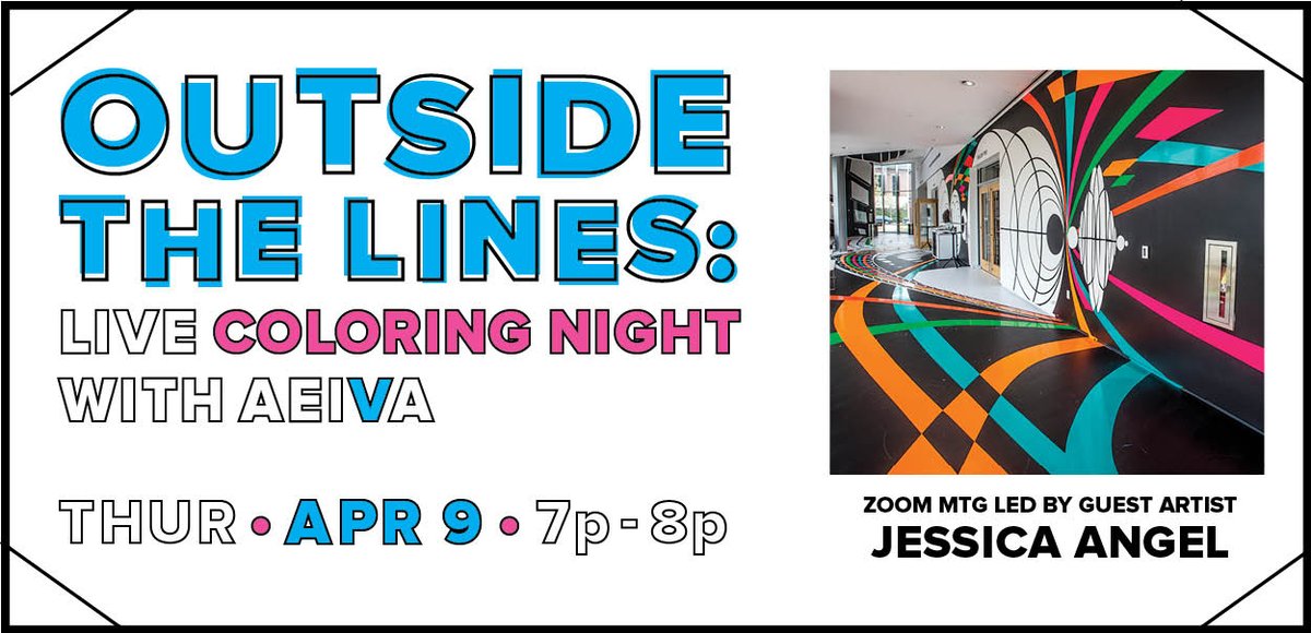 Join us for a night to decompress and color while enjoying a great conversation and Q&amp;A with former AEIVA artist-in-residence, Jessica Angel, and AEIVA's Education Manager, Christina McClellan! Click here to register or find out more information >> bit.ly/2JPJsYR <<!