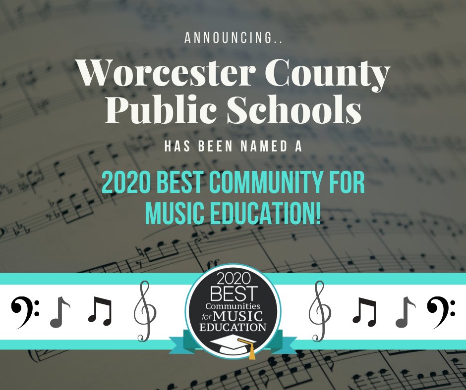 WorcesterSystem's tweet photo. BREAKING NEWS: Worcester County Public Schools has been named, for the second year in a row, a Best Community for Music Education by NAAM! #WeAreWorcester https://t.co/SeF9ohWFi2